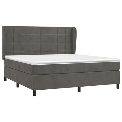 vidaXL Box Spring Bed with Mattress Dark Gray Queen Velvet