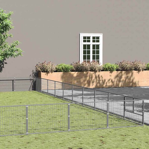 vidaXL Dog Kennel Silver Steel Extra Large Durable Dog Kennel