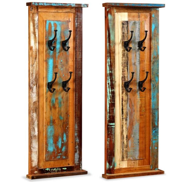 vidaXL Coat Rack Set of 2 Multicolor Solid reclaimed wood Wall mounting