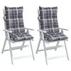 vidaXL Highback Chair Cushion Set of 2 Grey Check Pattern