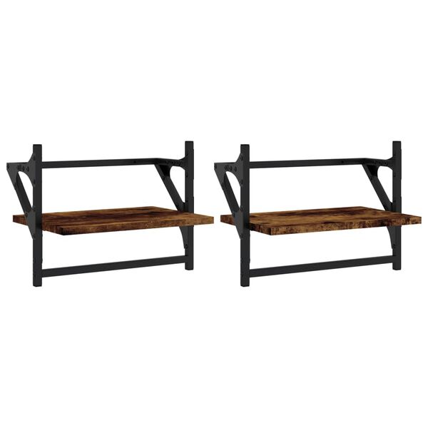 vidaXL Wall Shelf Set of 2 Smoked Oak Engineered wood, metal Medium