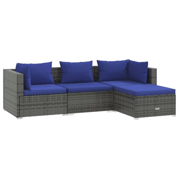 vidaXL Garden Lounge Set Grey PE rattan, Powder-Coated Steel, Plastic