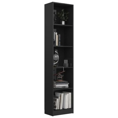vidaXL 5-Tier Book Cabinet High Gloss Black 15.7" x 9.4" x 68.9" Engineered Wood