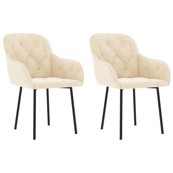 vidaXL Dining Chair Set of 2 Cream Velvet (100% polyester), metal, plywood