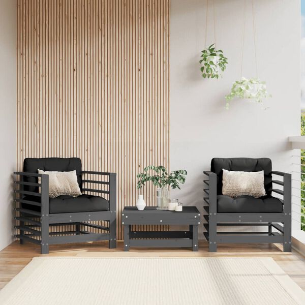 vidaXL Garden Chair Grey Solid pine wood, Plywood Medium Modular