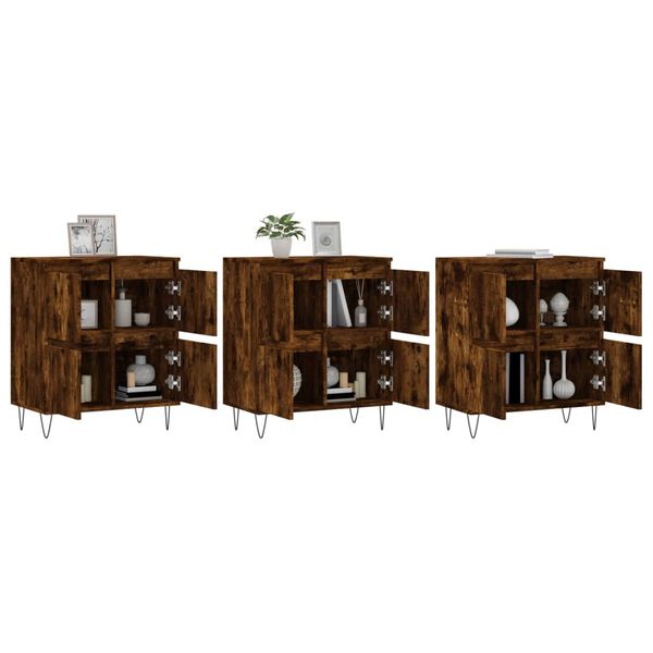 vidaXL Sideboard Set of 3 Smoked oak Engineered wood