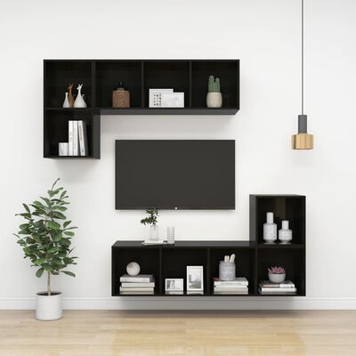 vidaXL Wall Cabinets 4 pcs High Gloss Black 14.6"x14.6"x14.6" Engineered Wood