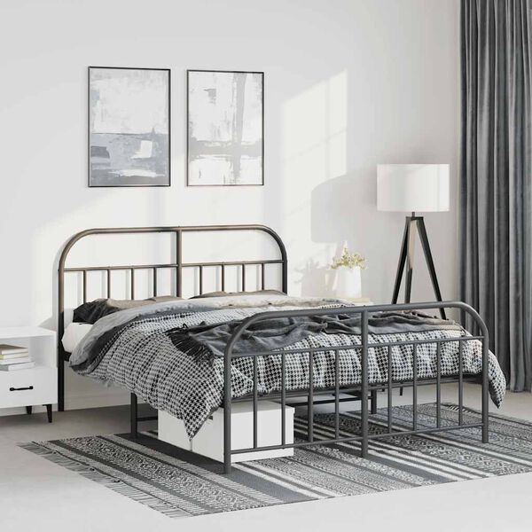 vidaXL Bed Frame Black Powder-Coated Steel 53.1 x 74.8 in, Double