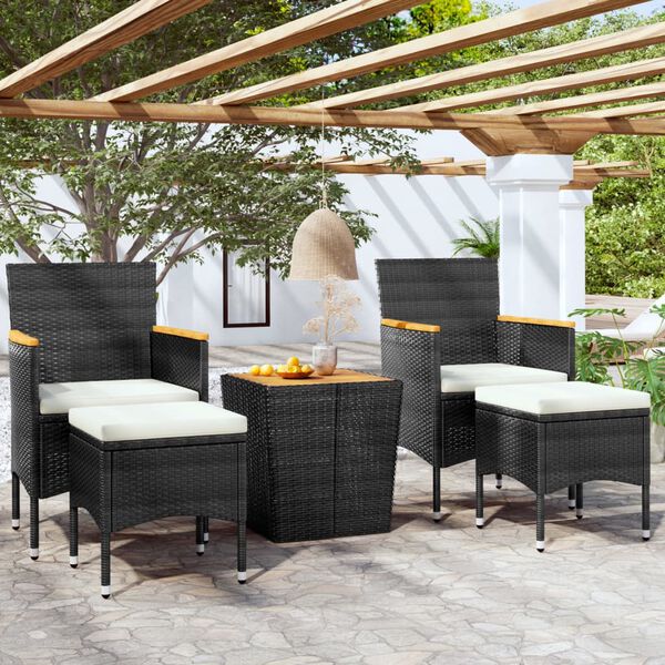 vidaXL Garden Bistro Set Black Poly rattan 5 Piece Set Durable