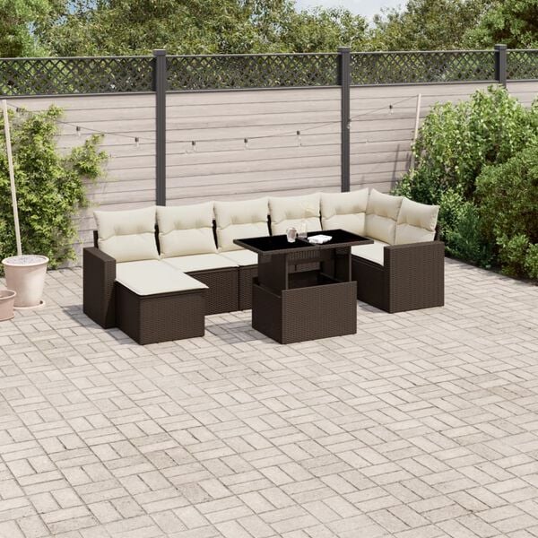 vidaXL Garden Sofa Set Brown, Cream White