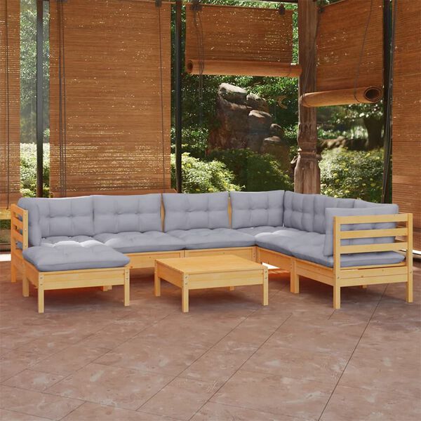 vidaXL Garden Lounge Set Grey Solid pinewood, 100% polyester fabric Medium