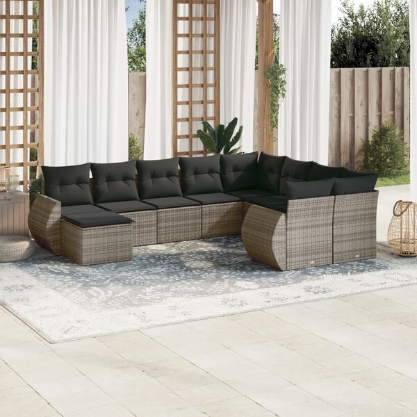 vidaXL Garden Sofa Set Grey PE rattan, Tempered glass, Powder-coated steel