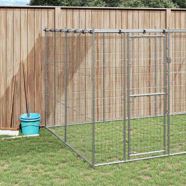 vidaXL Dog Kennel Silver Galvanized steel, PE Extra Large Durable