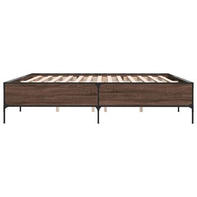 Two-section wooden platform bed frame with metal frame and slats