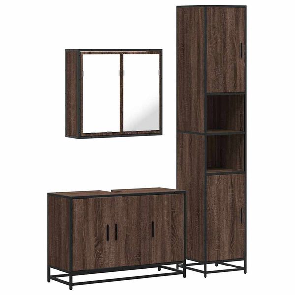 vidaXL Bathroom Furniture Set Brown oak Engineered wood, metal, glass