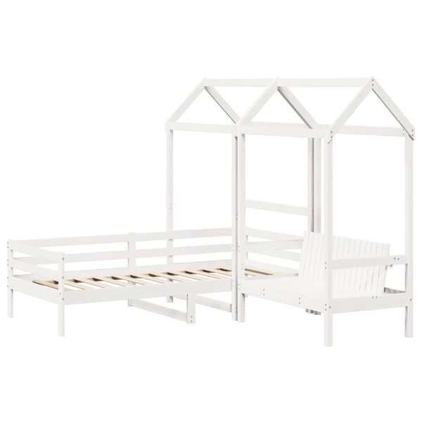 vidaXL Day Bed And Bench Set White Solid pine wood Single size