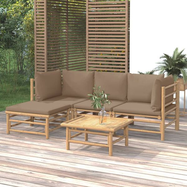 vidaXL Garden Lounge Set Taupe Bamboo Large Modular Garden Lounge Set