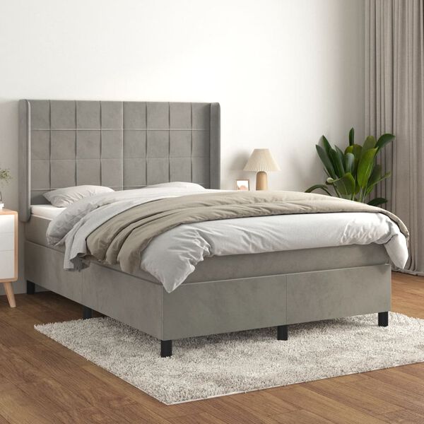 vidaXL Box Spring Bed with Mattress Light Gray 53.9"x74.8" Full Velvet