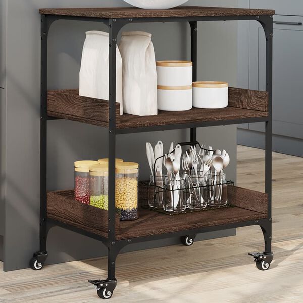 vidaXL Kitchen Trolley Brown Oak 23.6"x16.1"x31.7" Engineered Wood
