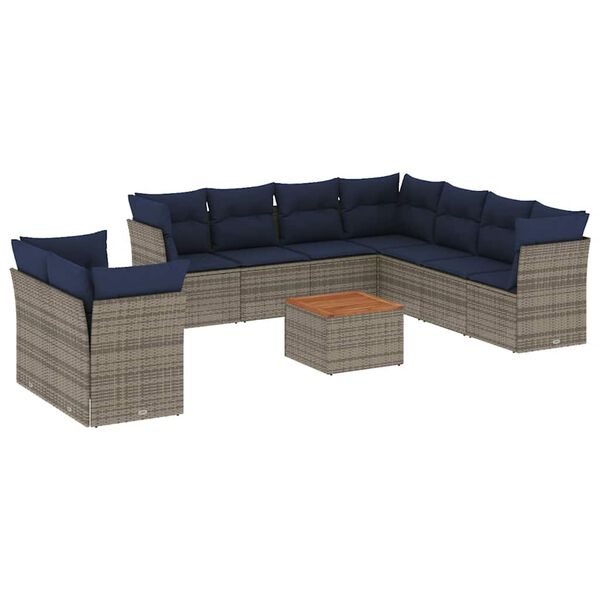 vidaXL 10 Piece Patio Sofa Set with Cushions Gray Poly Rattan