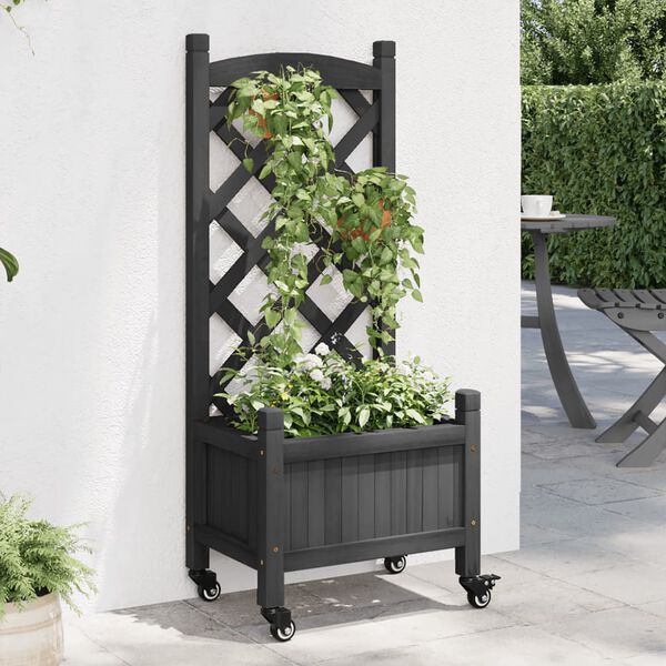 vidaXL Planter Black Solid fir wood, Iron Medium Portable Planter