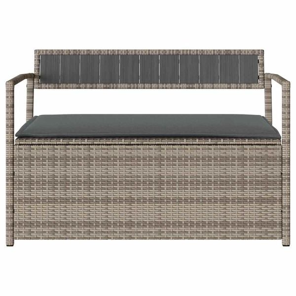 vidaXL Garden Storage Bench Grey PE Rattan, Powder-Coated Steel, Plywood