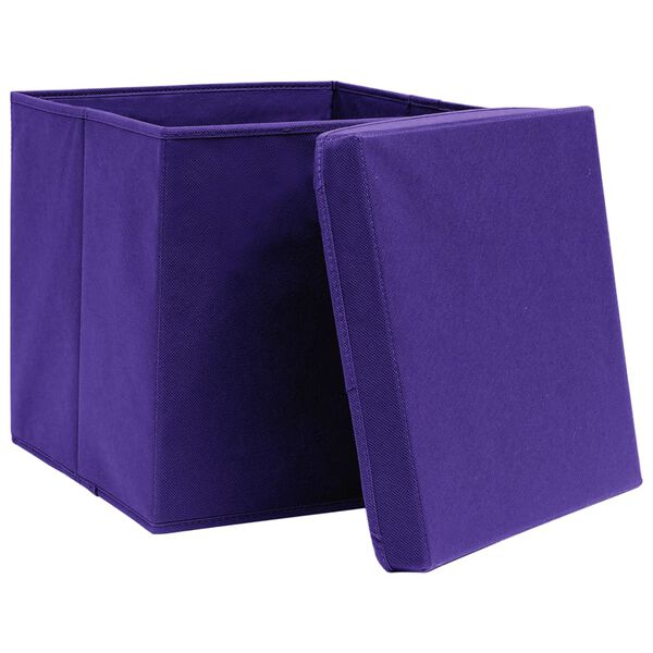 vidaXL Storage Box Set of 10 Purple Non-woven Fabric Compact Foldable