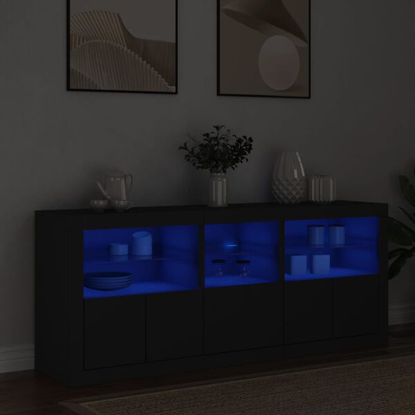 vidaXL Sideboard Black Engineered wood, Glass Large Sideboard