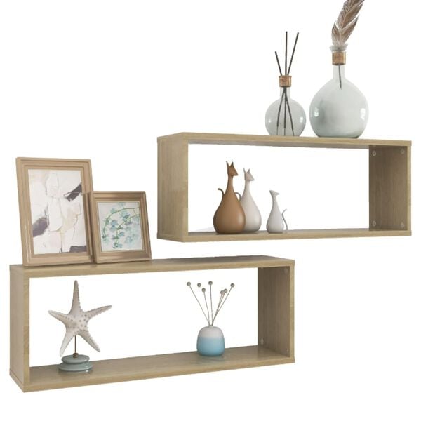 vidaXL Wall Shelf Set of 2 Sonoma Oak Engineered wood Medium