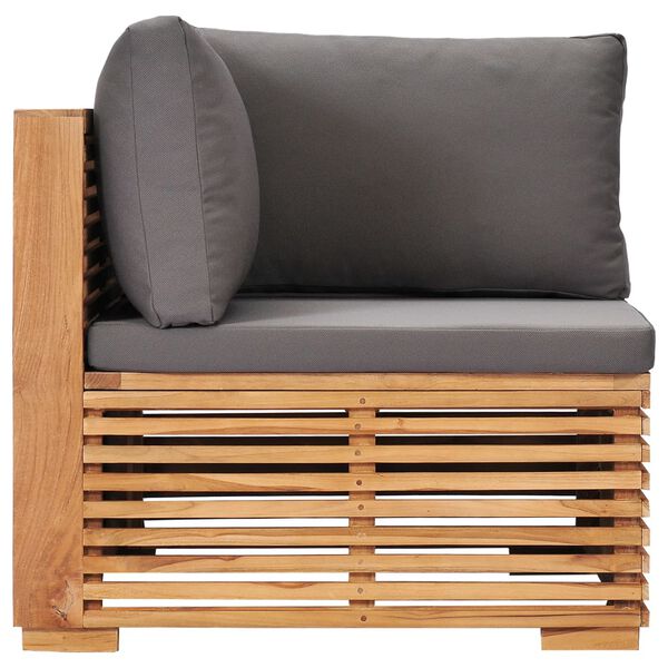 vidaXL Patio Corner Sofa with Gray Cushion Solid Teak Wood