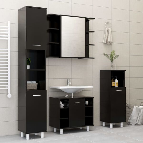 vidaXL Bathroom Furniture Set Black Engineered wood Medium