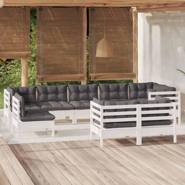 vidaXL Garden Lounge Set White Solid pine wood, Polyester fabric Medium
