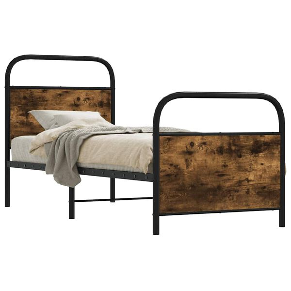 vidaXL Bed Frame Smoked oak Steel Twin Classic/Traditional Bed Frame