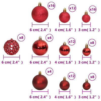 vidaXL Christmas Baubles 100 pcs Wine Red 1.2" / 1.6" / 2.4"