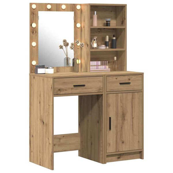 vidaXL Dressing Table Set with LED 2 pcs Artisan Oak Engineered Wood