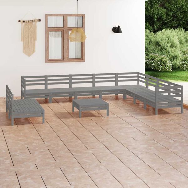 vidaXL Garden Lounge Set Grey Solid Pine Wood 11 Piece Modular