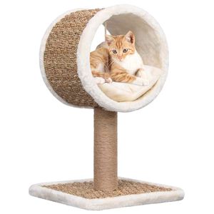 vidaXL Cat Tree Beige Flakeboard Small Stylish Design Cat Tree Round