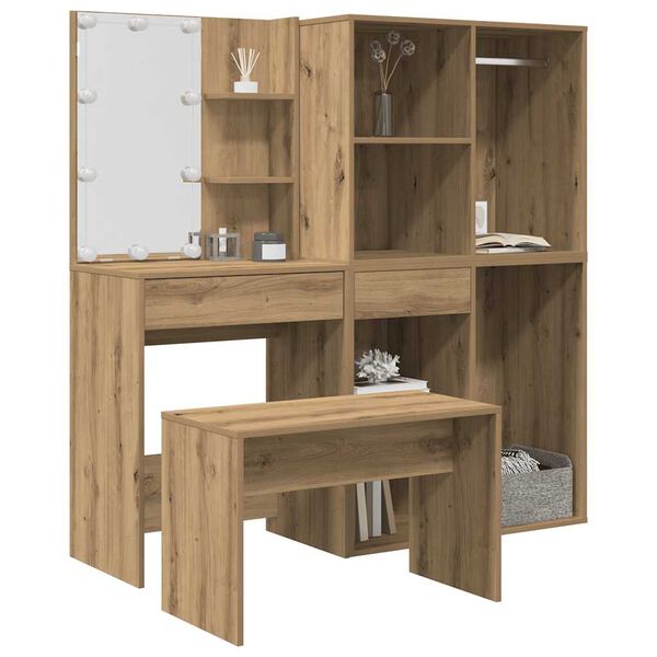 vidaXL Dressing Table Set Artisan Oak Engineered Wood, Acrylic Medium