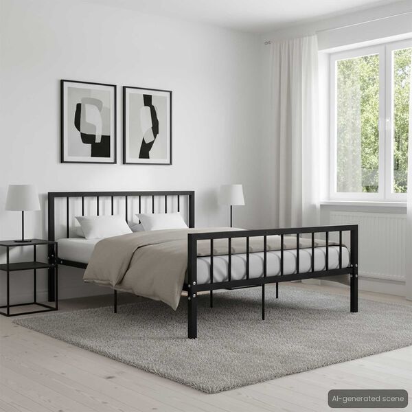 vidaXL Bed Frame Black Metal Double Durable Bed Frame Rectangular
