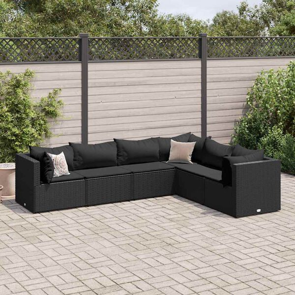 vidaXL Patio Lounge Set Black PE rattan, powder-coated steel