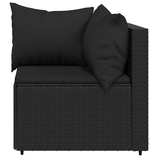 vidaXL Patio Corner Sofa Black PE Rattan, Powder-coated Steel, Polyester