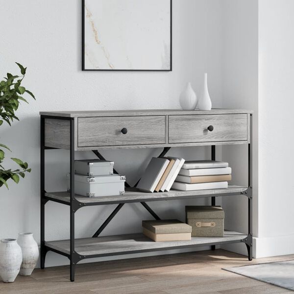 vidaXL Console Table Grey Sonoma Engineered wood, Steel Narrow Storage