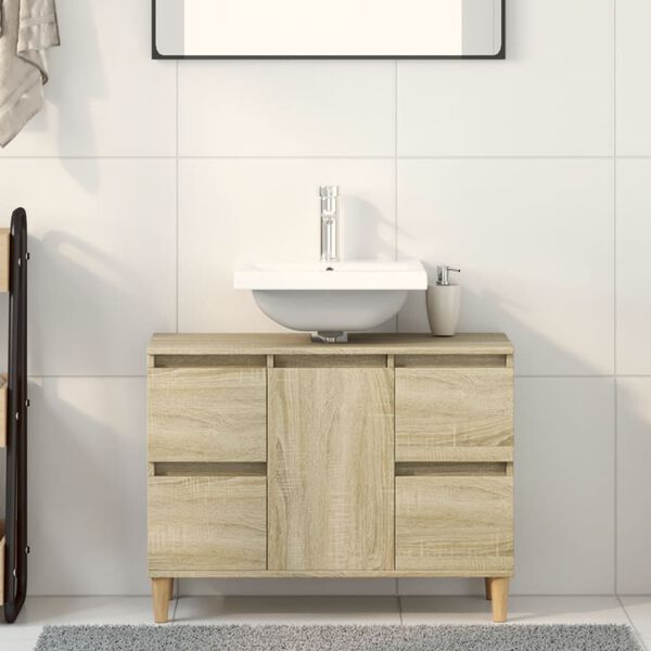 vidaXL Sink Cabinet Sonoma Oak Engineered wood, Solid eucalyptus wood
