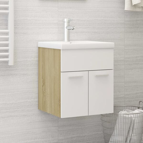 vidaXL Sink Cabinet With Basin White and Sonoma Oak