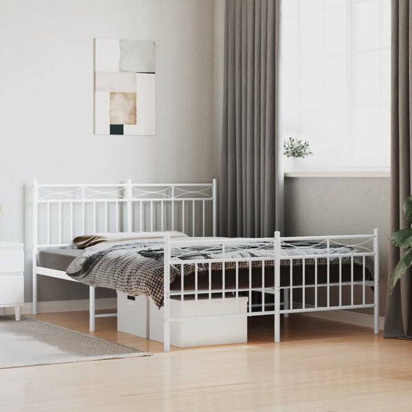 vidaXL Bed Frame White Powder-Coated Steel 55.1x78.7 Bed Frame