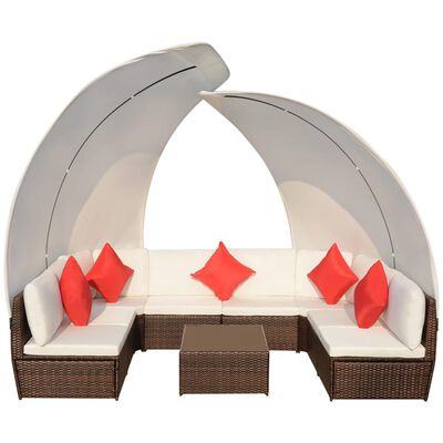 vidaXL 9 Piece Patio Lounge Set with Canopies Poly Rattan Brown
