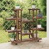 vidaXL Flower Stand With Wheels Carbonized brown Carbonized solid fir wood