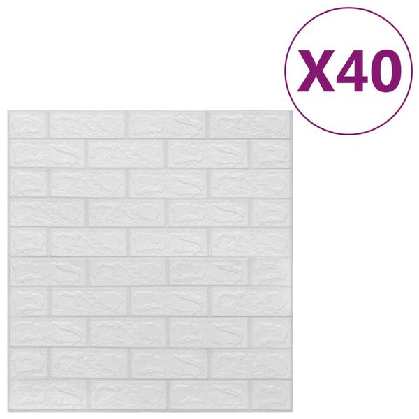 vidaXL Wallpaper Set of 40 White PE foam 27.6 x 30.3 in