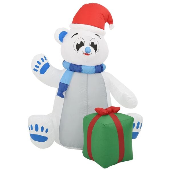 vidaXL Inflatable Polar Bear White, Red, Green, Blue Fabric Large