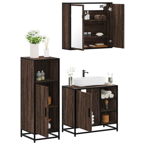 vidaXL Bathroom Furniture Set Brown oak Engineered wood, metal, glass